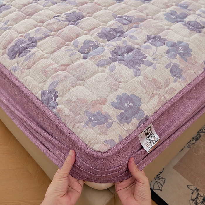 91家纺网 家纺一手货源 找家纺 圣比熊 2025新款原麻夹棉床笠机洗家用防滑透气四季款加厚床罩床垫床单保护套三件套 东方墨兰