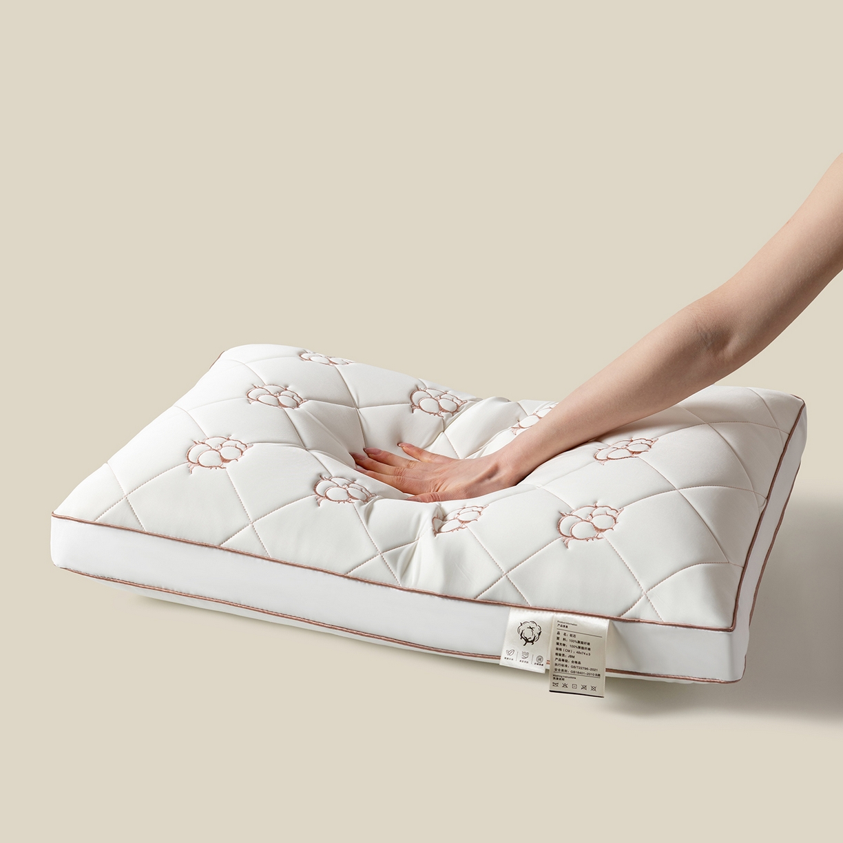 91家纺网 家纺一手货源 找家纺 小米枕芯 2025新款棉花刺绣枕枕头枕芯 棉花刺绣枕-立体高枕护颈