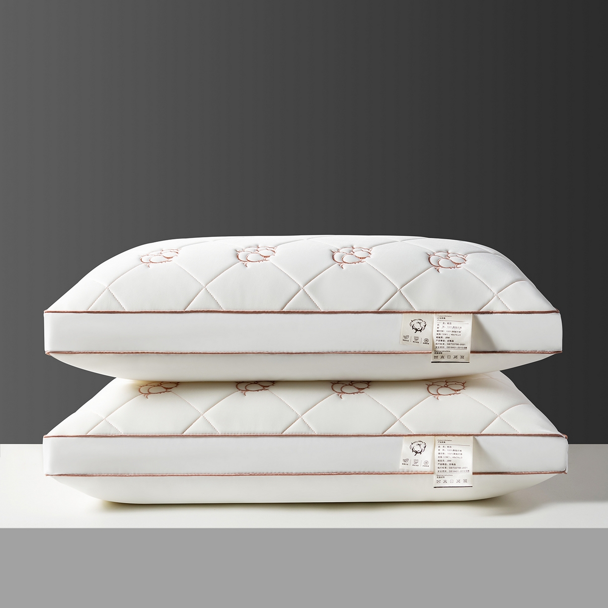 小米枕芯 2025新款棉花刺绣枕枕头枕芯 棉花刺绣枕-立体高枕护颈