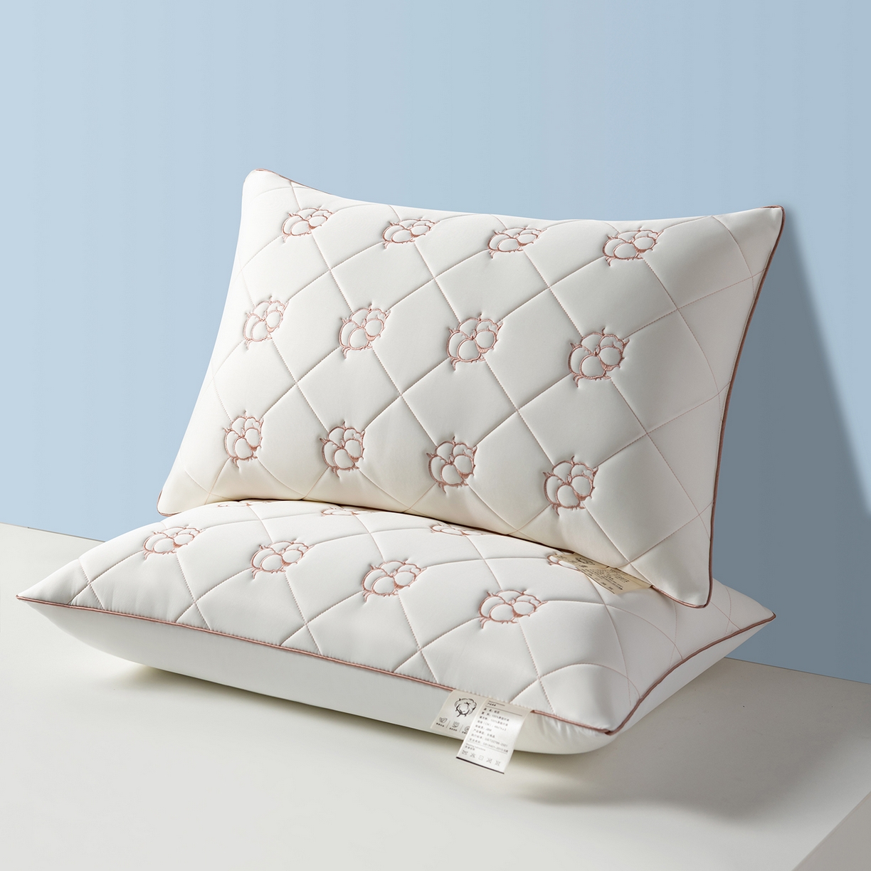 91家纺网 家纺一手货源 找家纺 小米枕芯 2025新款棉花刺绣枕枕头枕芯 棉花刺绣枕-单边低枕