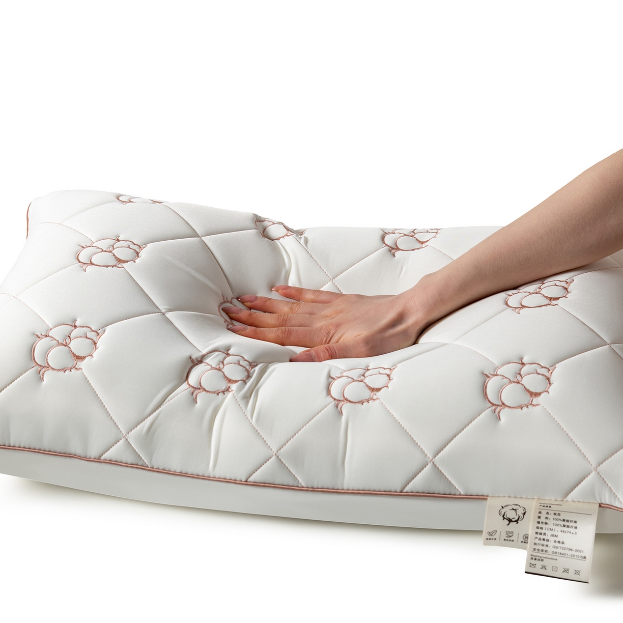 91家纺网 家纺一手货源 找家纺 小米枕芯 2025新款棉花刺绣枕枕头枕芯 棉花刺绣枕-单边低枕