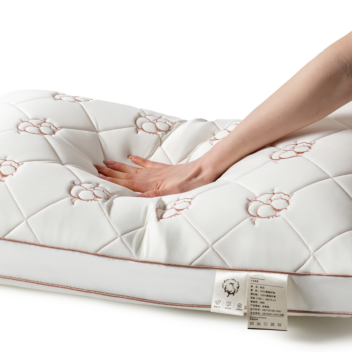 91家纺网 家纺一手货源 找家纺 小米枕芯 2025新款棉花刺绣枕枕头枕芯 棉花刺绣枕-立体高枕护颈