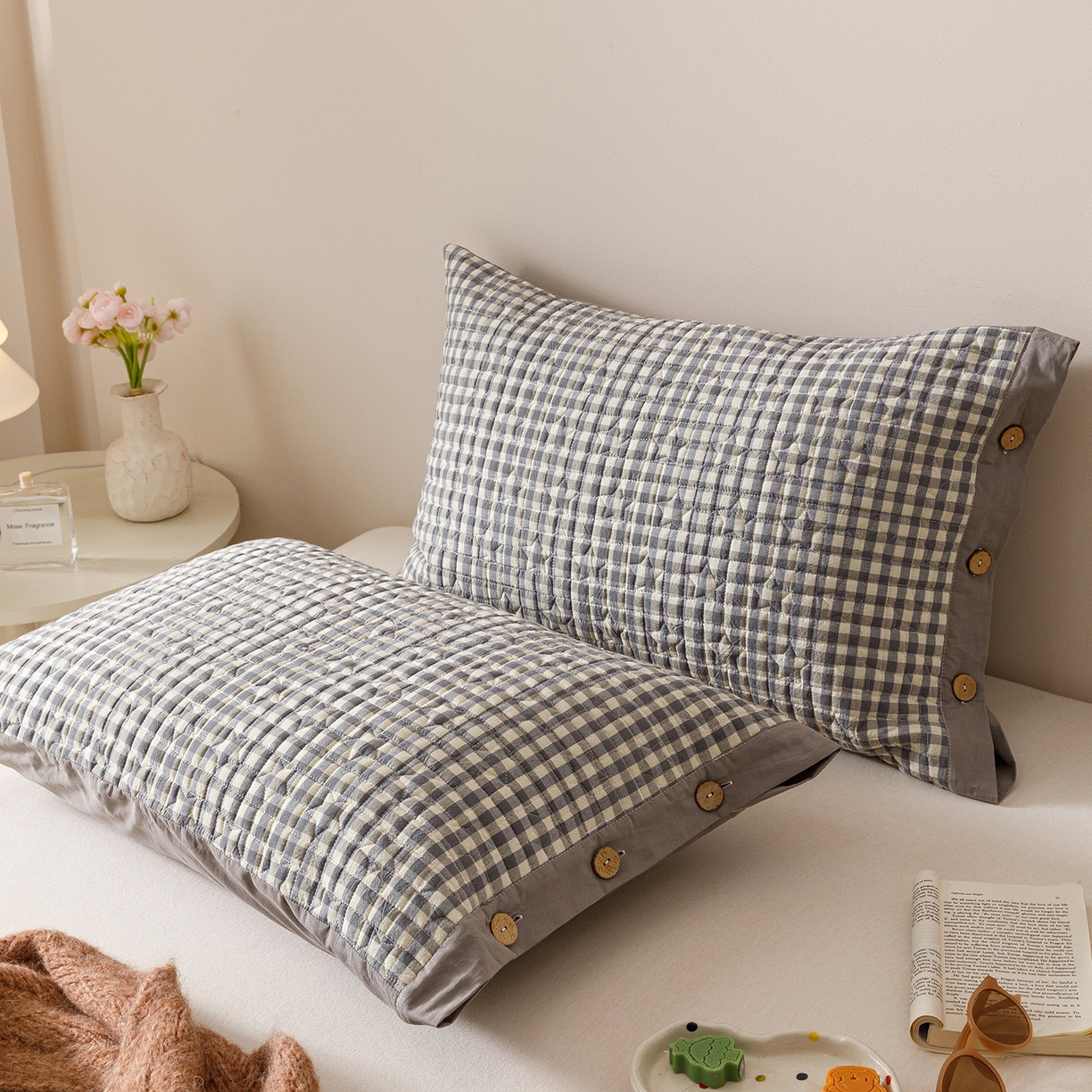 91家纺网 家纺一手货源 找家纺 爱港家纺 2025新款全棉色织水洗加厚绗缝夹棉防头油双面枕头套单品枕套单件枕套 格温特灰