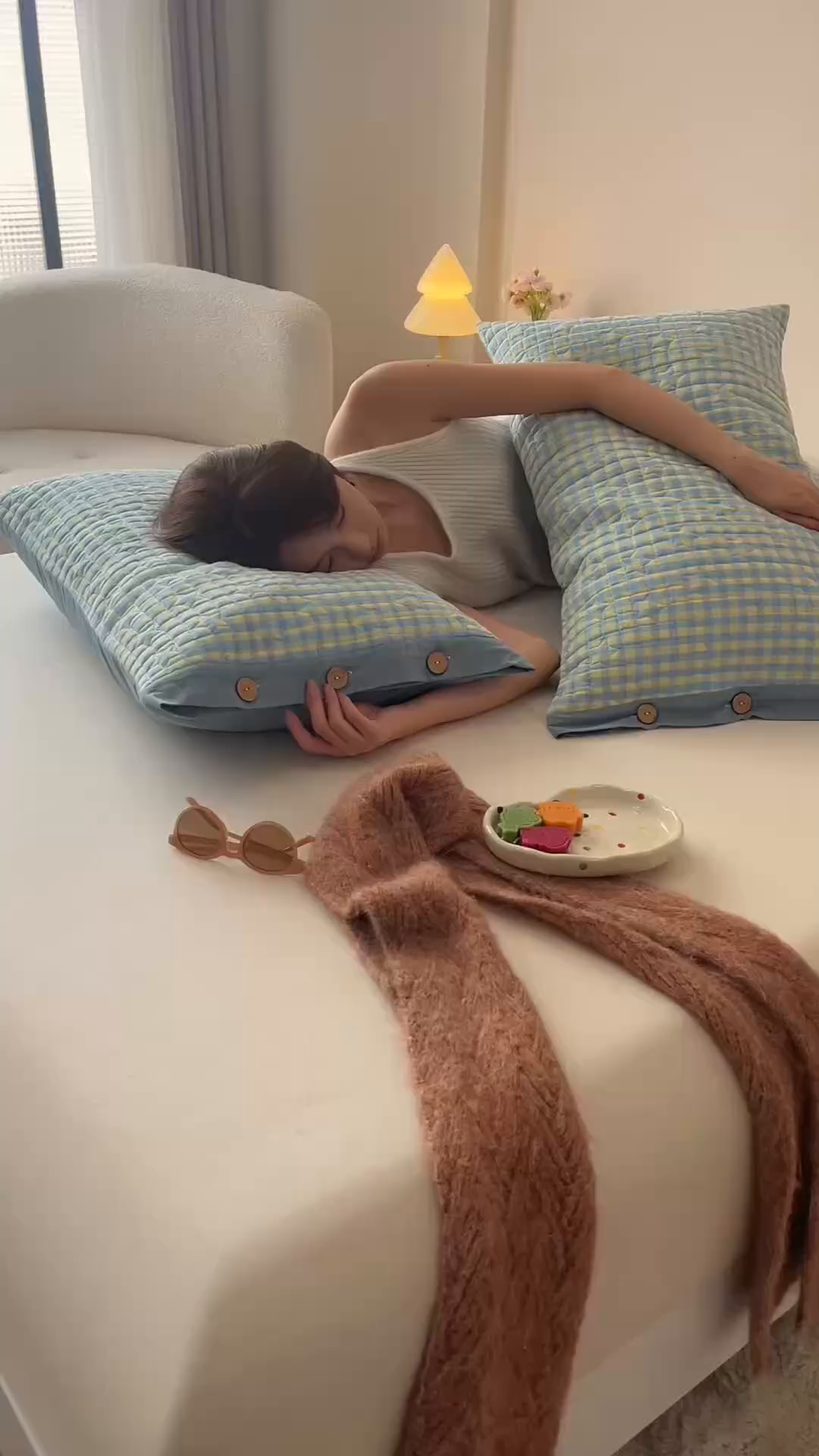 91家纺网 家纺一手货源 找家纺 爱港家纺 2025新款全棉色织水洗加厚绗缝夹棉防头油双面枕头套单品枕套单件枕套 格温特蓝