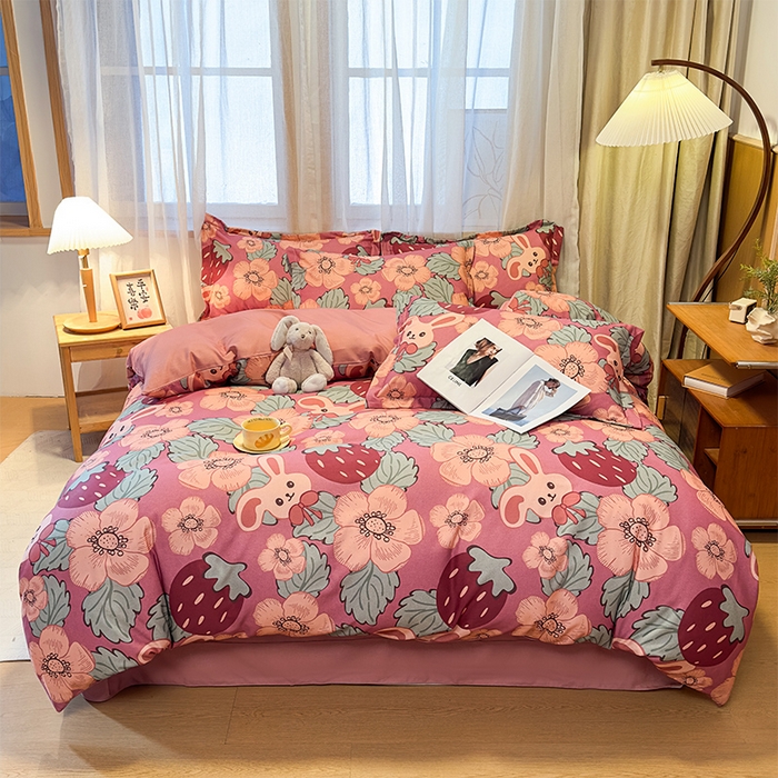 丝芙妮家居（原乐视家纺） 2025新款全棉磨毛多规格单被套 草莓兔兔-粉