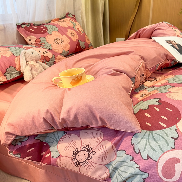 91家纺网 家纺一手货源 找家纺 丝芙妮家居（原乐视家纺） 2025新款全棉磨毛多规格单被套 草莓兔兔-粉