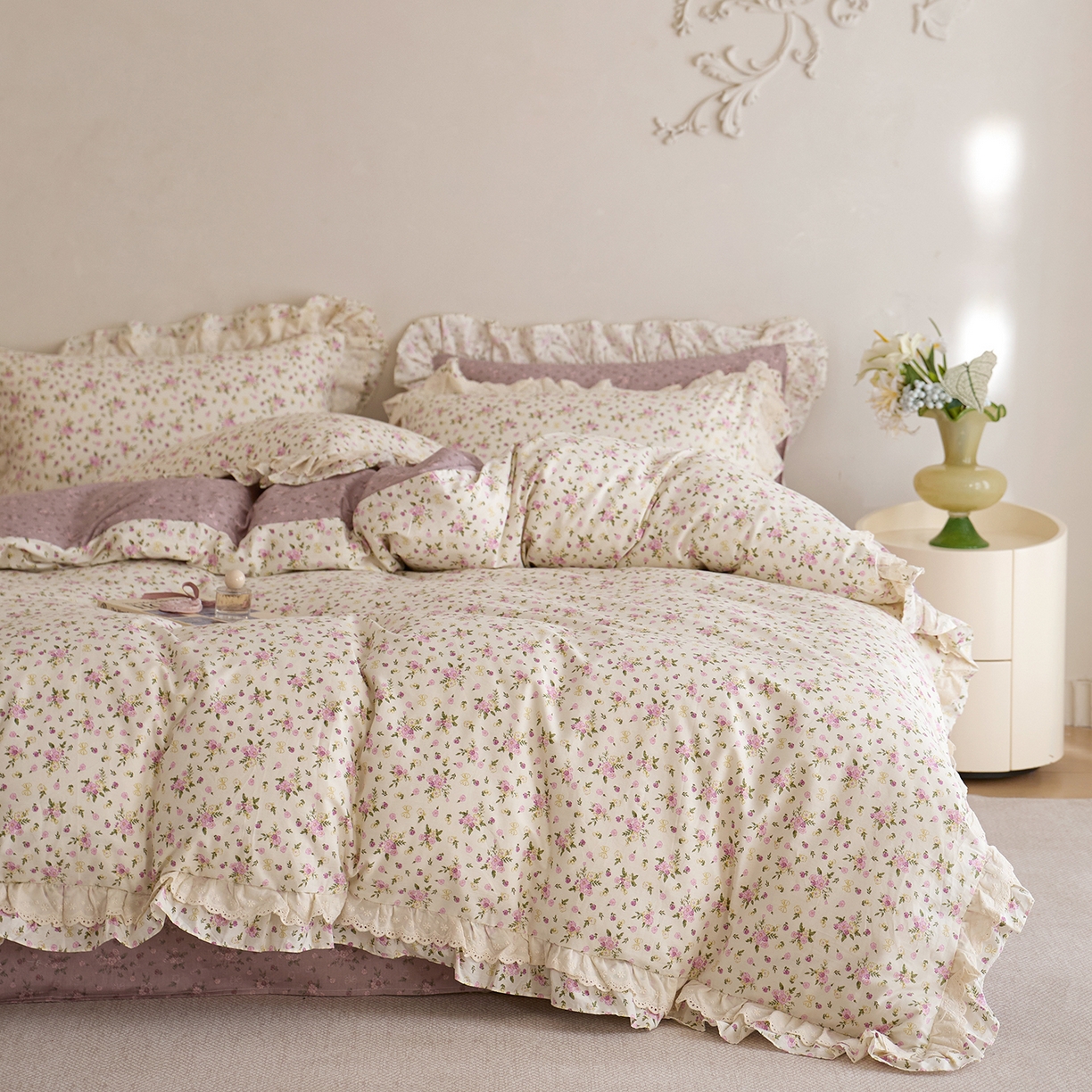 91家纺网 家纺一手货源 找家纺 （总）梵克保罗 2026春夏新品全棉纯棉13372法式双层花边系列四件套