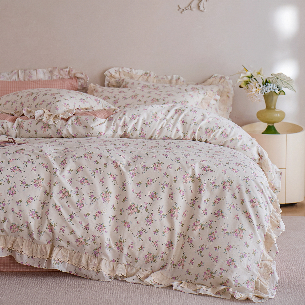 91家纺网 家纺一手货源 找家纺 （总）梵克保罗 2026春夏新品全棉纯棉13372法式双层花边系列四件套