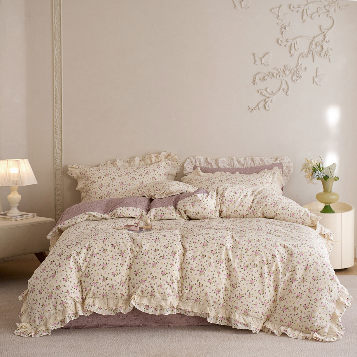 91家纺网 家纺一手货源 找家纺 （总）梵克保罗 2026春夏新品全棉纯棉13372法式双层花边系列四件套