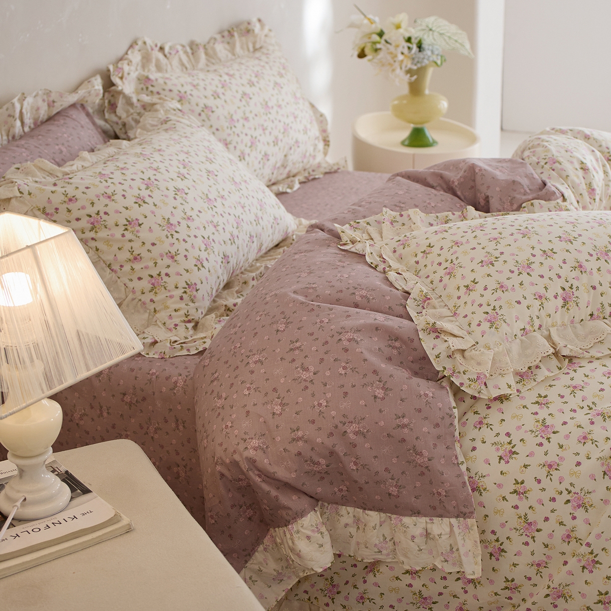 91家纺网 家纺一手货源 找家纺 （总）梵克保罗 2026春夏新品全棉纯棉13372法式双层花边系列四件套