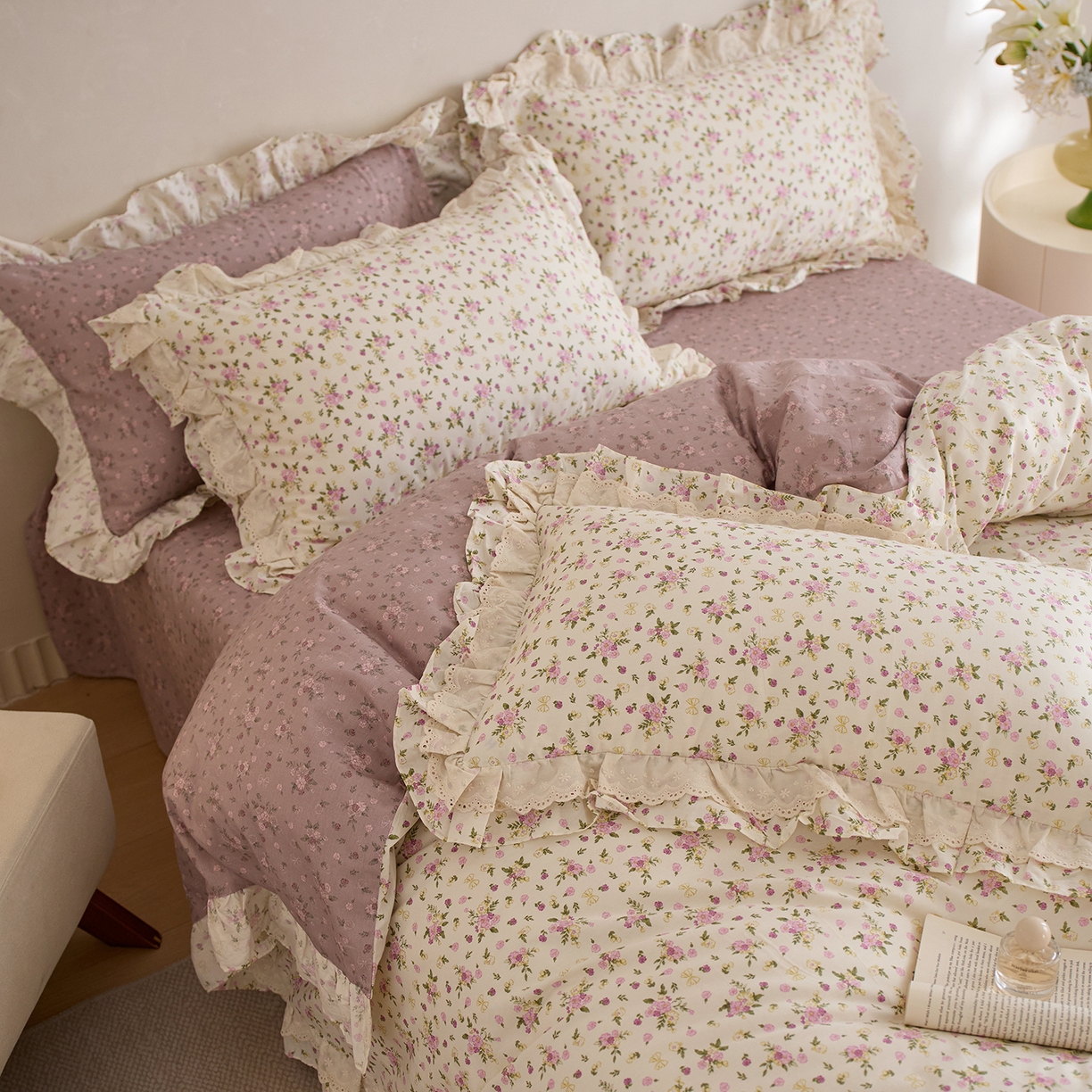 91家纺网 家纺一手货源 找家纺 （总）梵克保罗 2026春夏新品全棉纯棉13372法式双层花边系列四件套