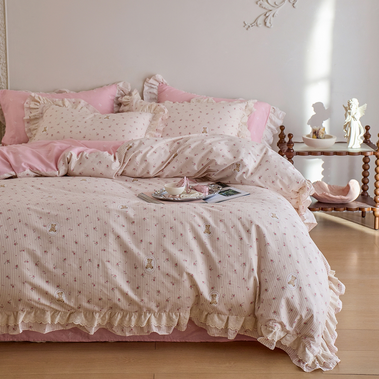 91家纺网 家纺一手货源 找家纺 （总）梵克保罗 2026春夏新品全棉纯棉13372法式双层花边系列四件套