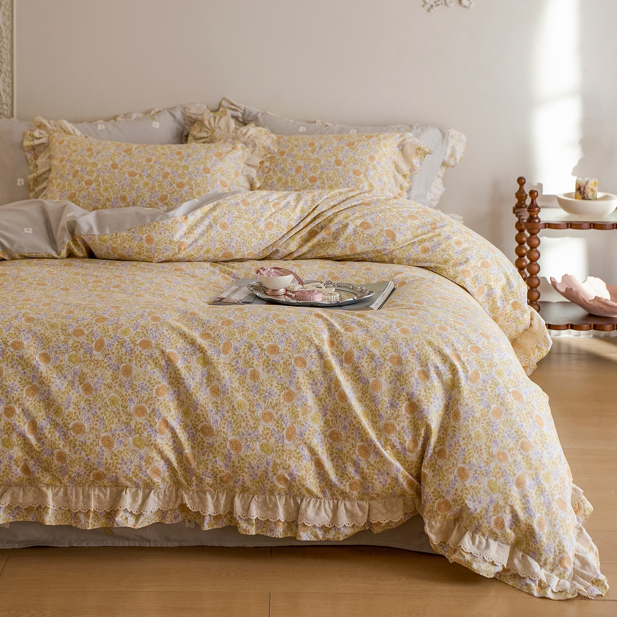 梵克保罗 2026春夏新品全棉纯棉13372法式双层花边系列四件套 恋爱未满