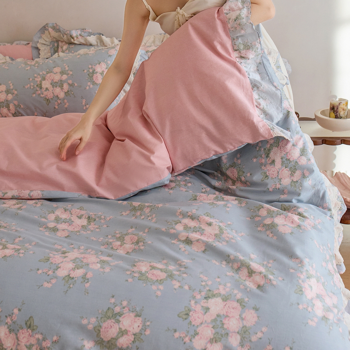 91家纺网 家纺一手货源 找家纺 梵克保罗 2026春夏新品全棉纯棉13372法式双层花边系列四件套 安妮公主·兰