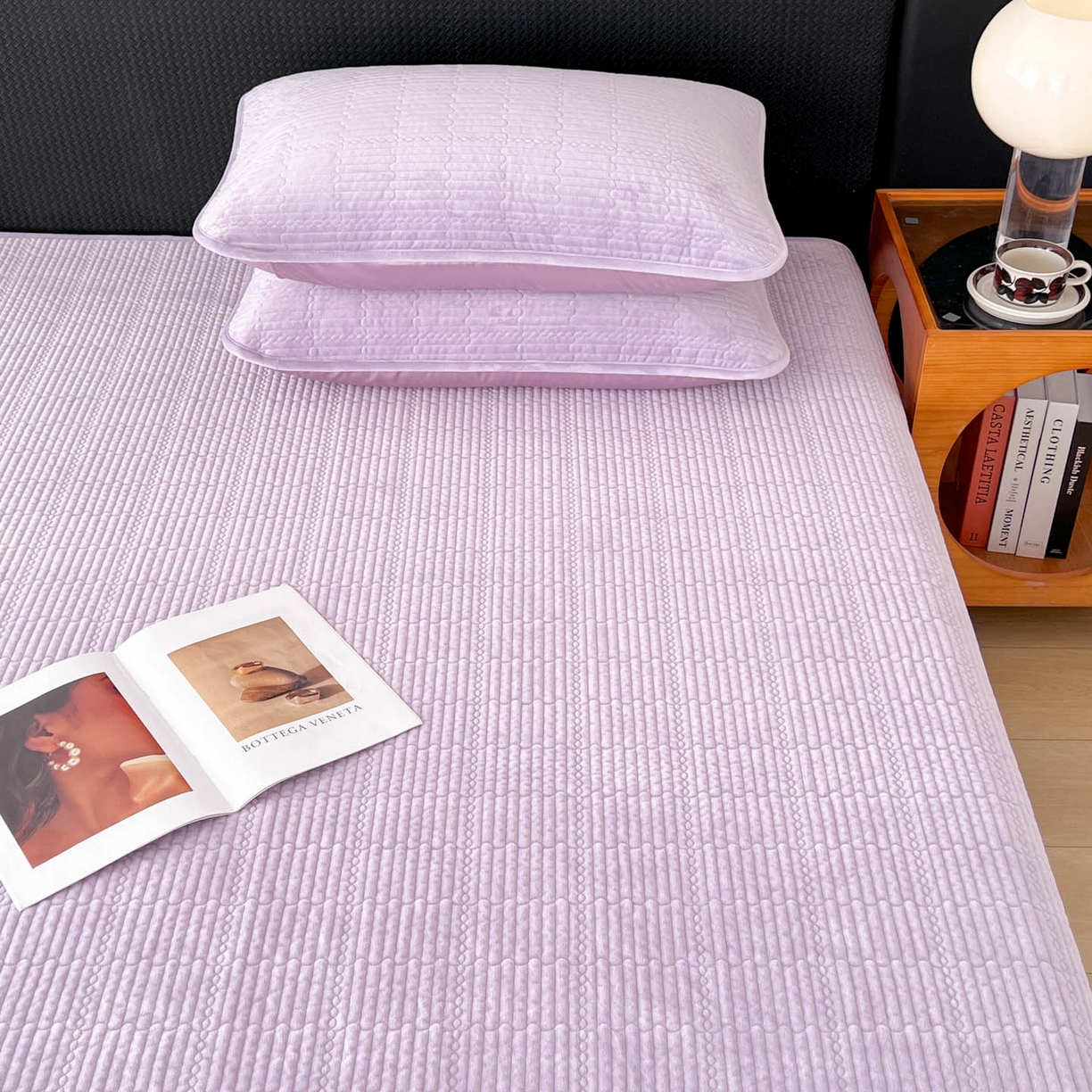 91家纺网 家纺一手货源 找家纺 沐纯家居 2025新款婴儿绒天丝水洗床盖三件套-赫拉 赫拉-香芋紫