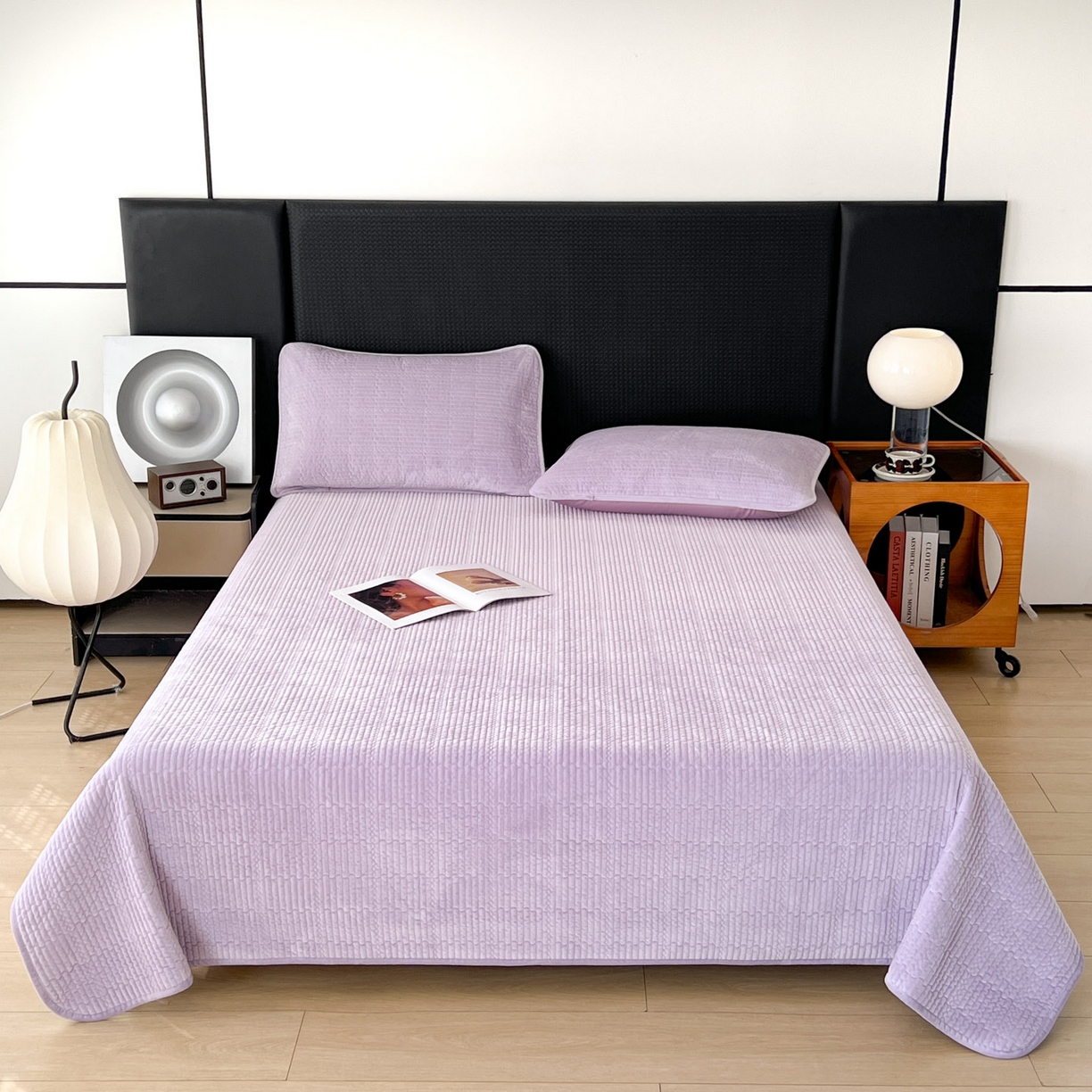 91家纺网 家纺一手货源 找家纺 沐纯家居 2025新款婴儿绒天丝水洗床盖三件套-赫拉 赫拉-香芋紫