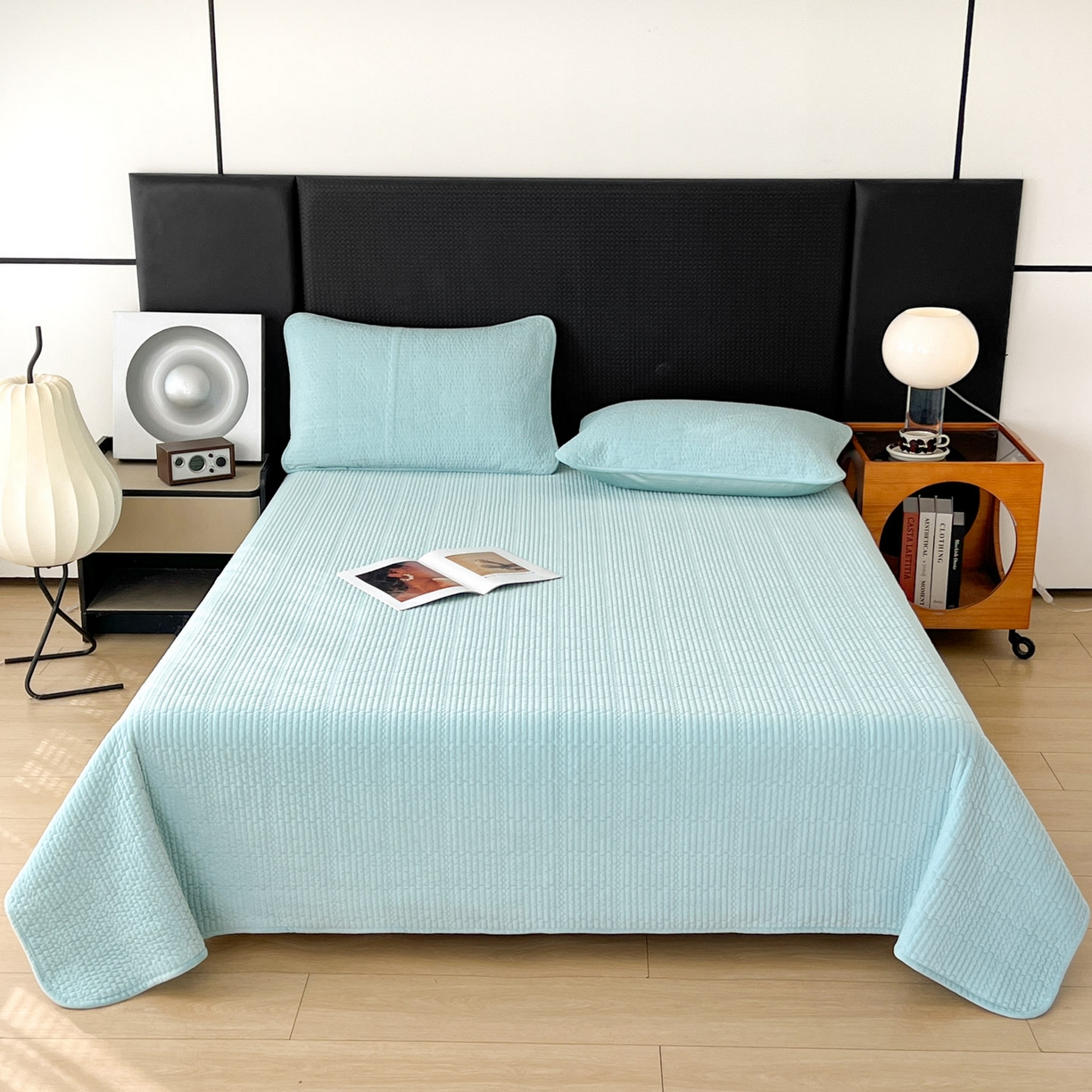 91家纺网 家纺一手货源 找家纺 沐纯家居 2025新款婴儿绒天丝水洗床盖三件套-赫拉 赫拉-孔雀绿