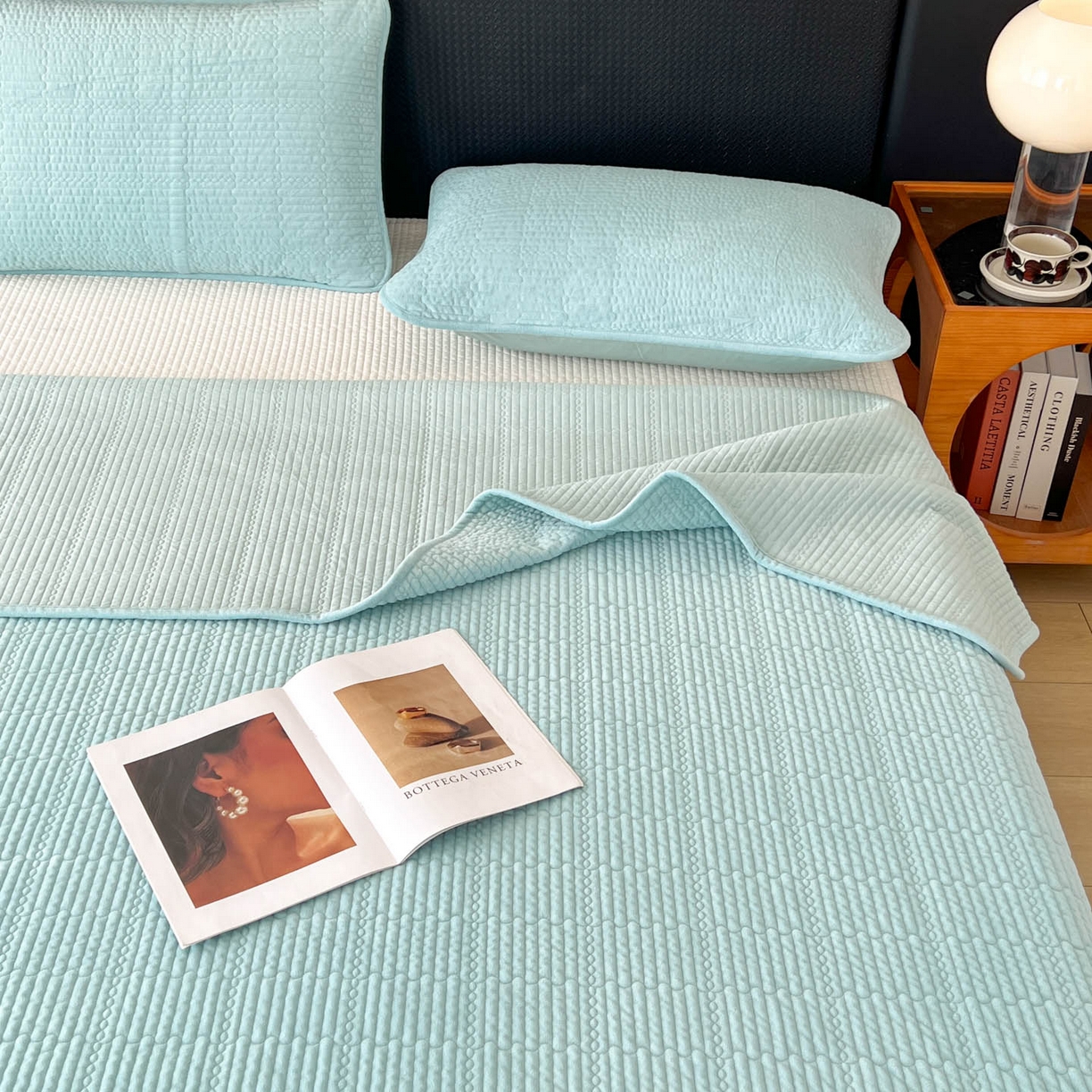 91家纺网 家纺一手货源 找家纺 沐纯家居 2025新款婴儿绒天丝水洗床盖三件套-赫拉 赫拉-孔雀绿