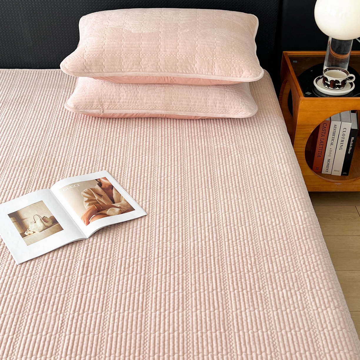 91家纺网 家纺一手货源 找家纺 沐纯家居 2025新款婴儿绒天丝水洗床盖三件套-赫拉 赫拉-胭脂粉