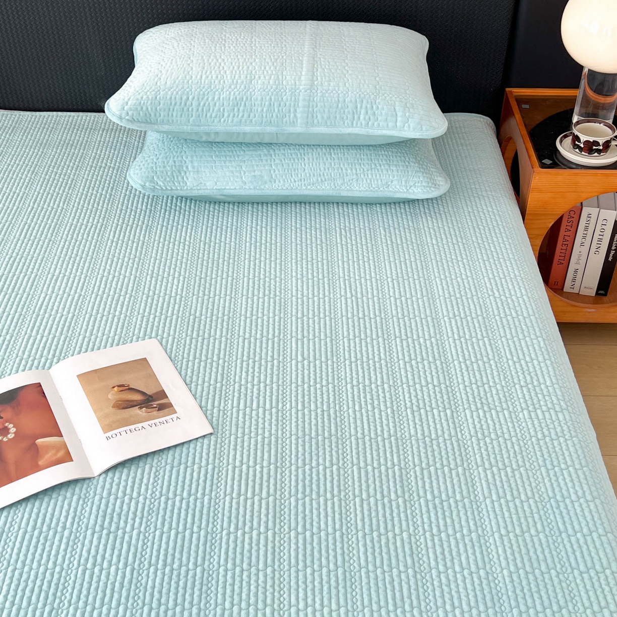 91家纺网 家纺一手货源 找家纺 沐纯家居 2025新款婴儿绒天丝水洗床盖三件套-赫拉 赫拉-孔雀绿