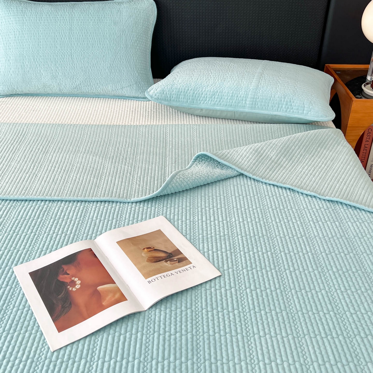 91家纺网 家纺一手货源 找家纺 沐纯家居 2025新款婴儿绒天丝水洗床盖三件套-赫拉 赫拉-孔雀绿