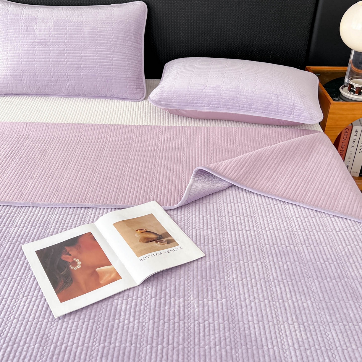 91家纺网 家纺一手货源 找家纺 沐纯家居 2025新款婴儿绒天丝水洗床盖三件套-赫拉 赫拉-香芋紫