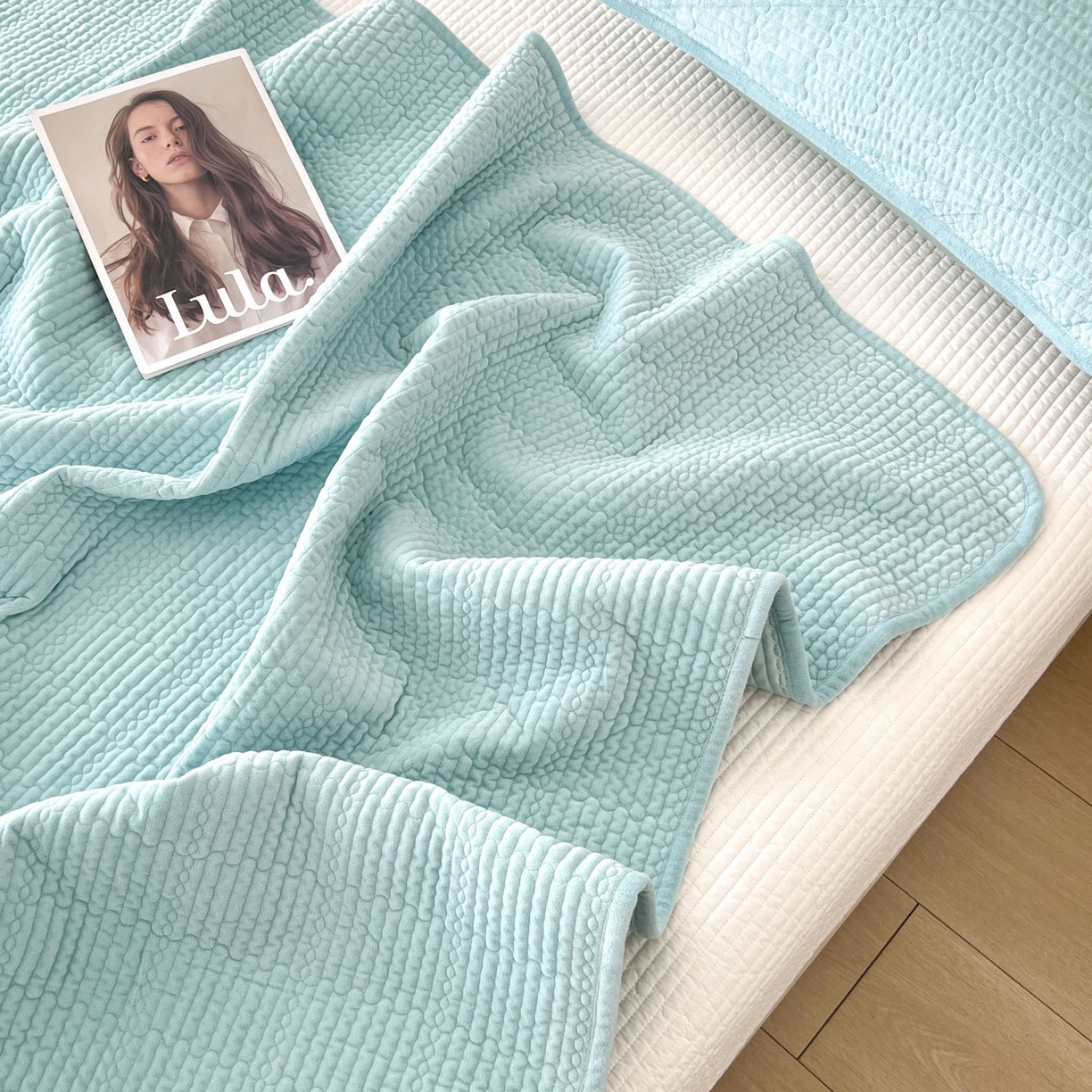 91家纺网 家纺一手货源 找家纺 沐纯家居 2025新款婴儿绒天丝水洗床盖三件套-赫拉 赫拉-孔雀绿