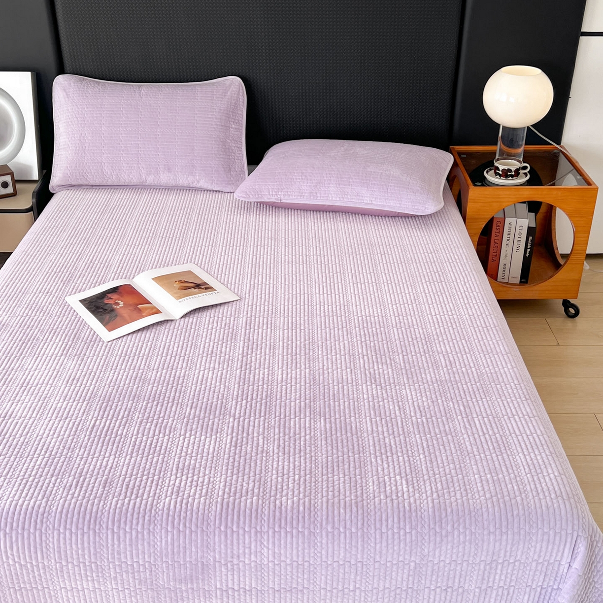 91家纺网 家纺一手货源 找家纺 沐纯家居 2025新款婴儿绒天丝水洗床盖三件套-赫拉 赫拉-香芋紫