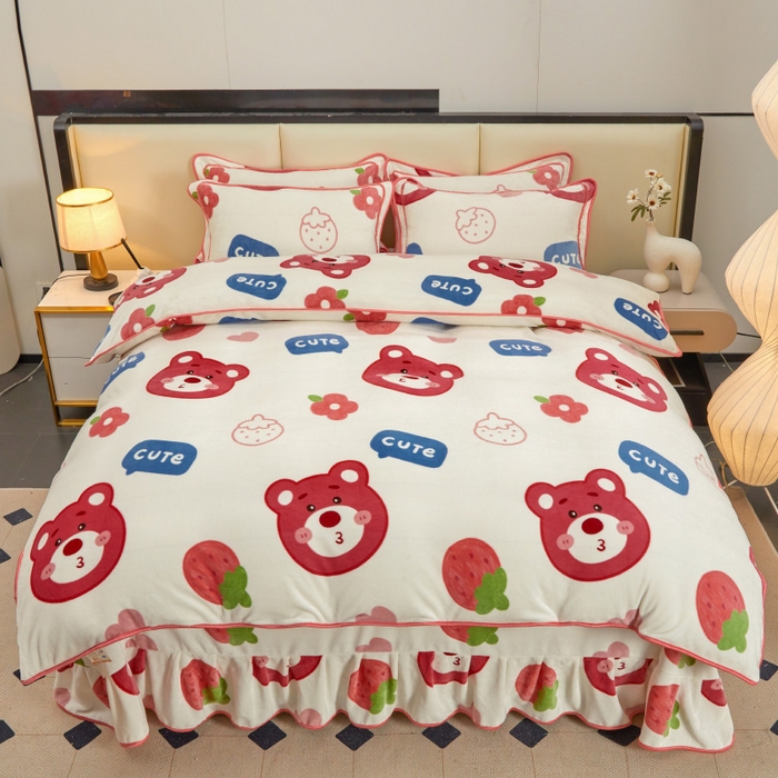 91家纺网 家纺一手货源 找家纺 （总）博兰蒂 2025新款床裙款高克重牛奶绒印花四件套