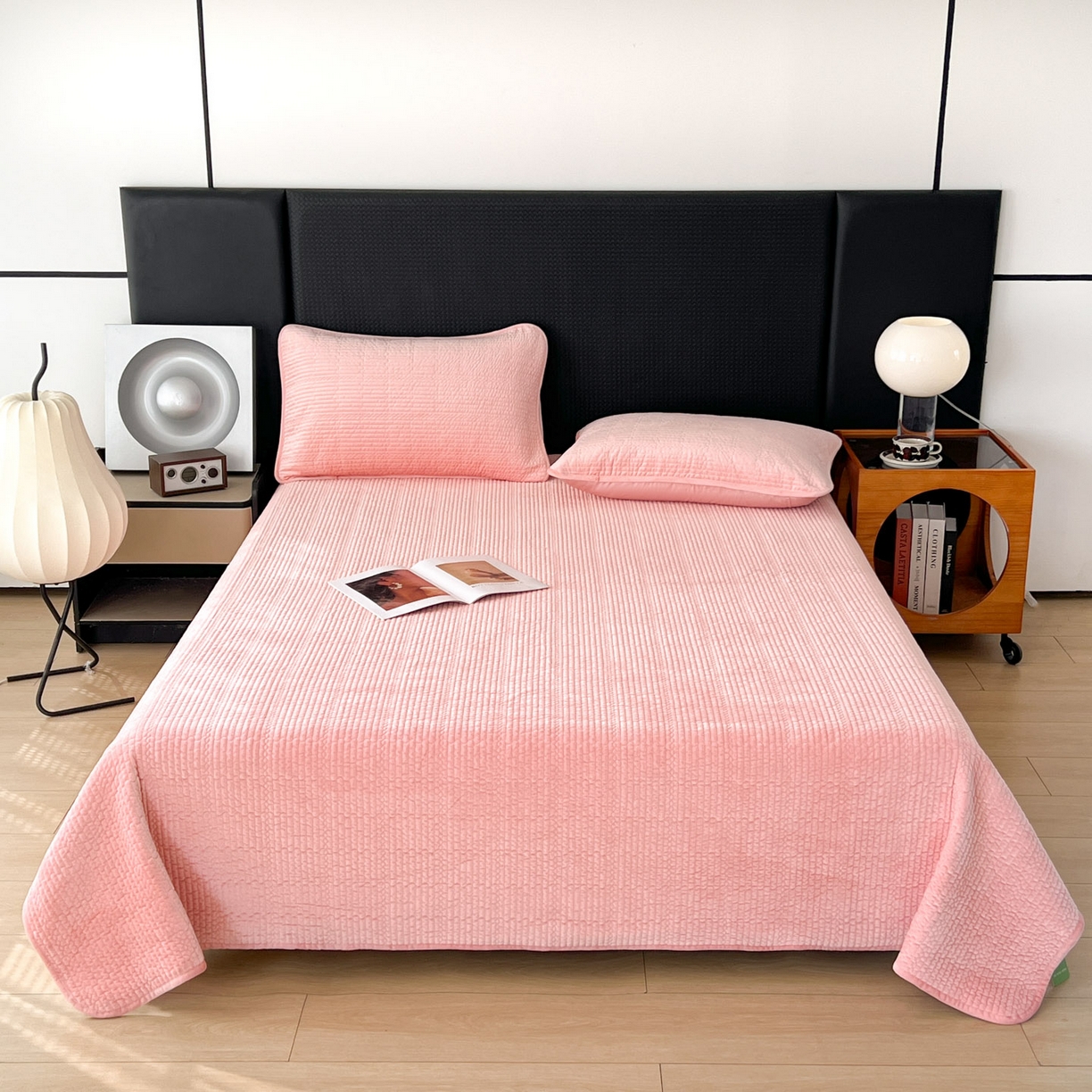 91家纺网 家纺一手货源 找家纺 沐纯家居 2025新款婴儿绒天丝水洗床盖三件套-赫拉 赫拉-樱花粉