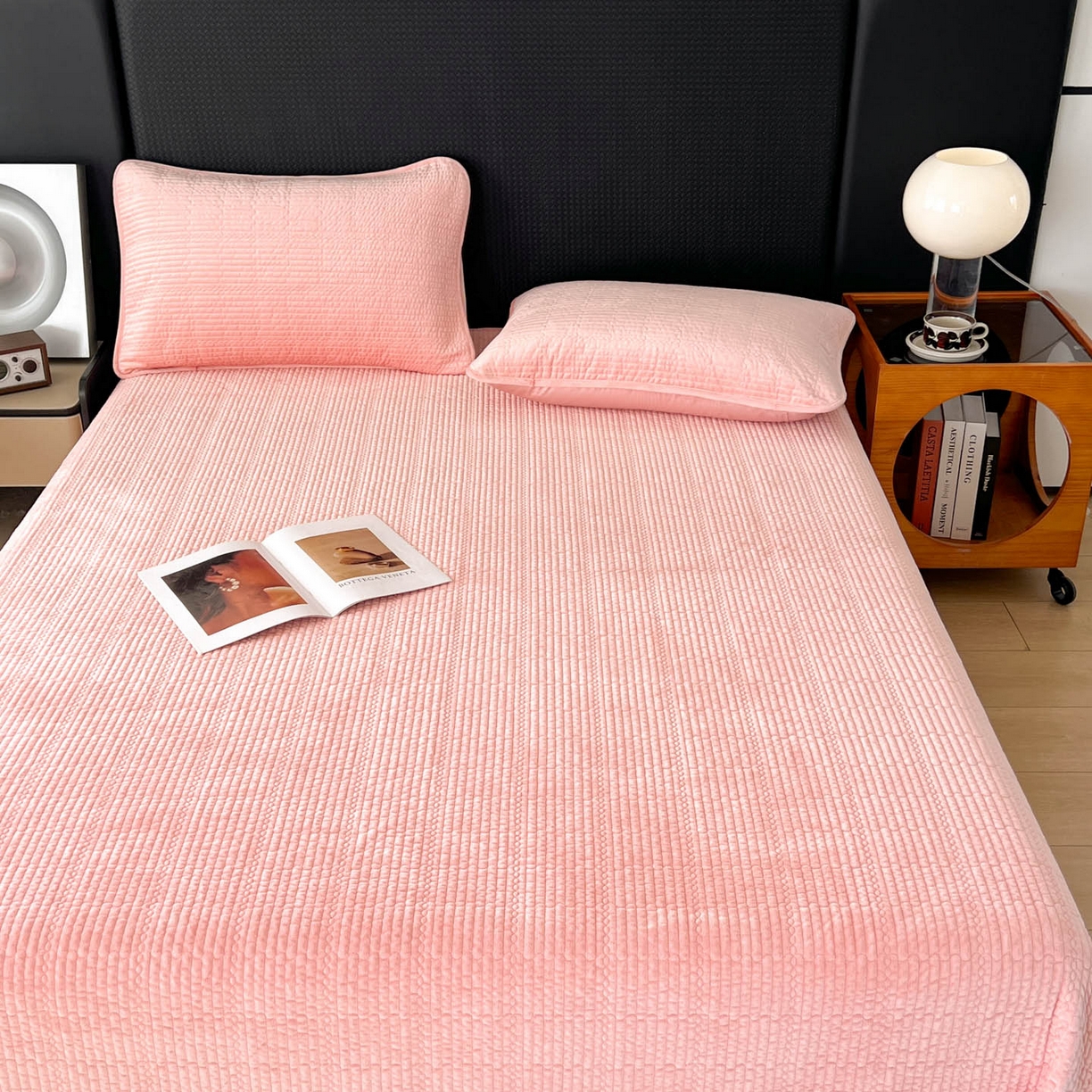 91家纺网 家纺一手货源 找家纺 沐纯家居 2025新款婴儿绒天丝水洗床盖三件套-赫拉 赫拉-樱花粉