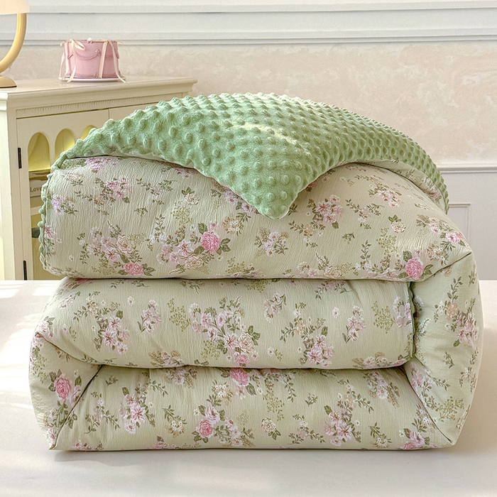 91家纺网 家纺一手货源 找家纺 （总）好梦来家纺（原锦茂家纺） 2025新款水洗高克重双层纱豆豆被子加厚保暖被芯春秋被冬被