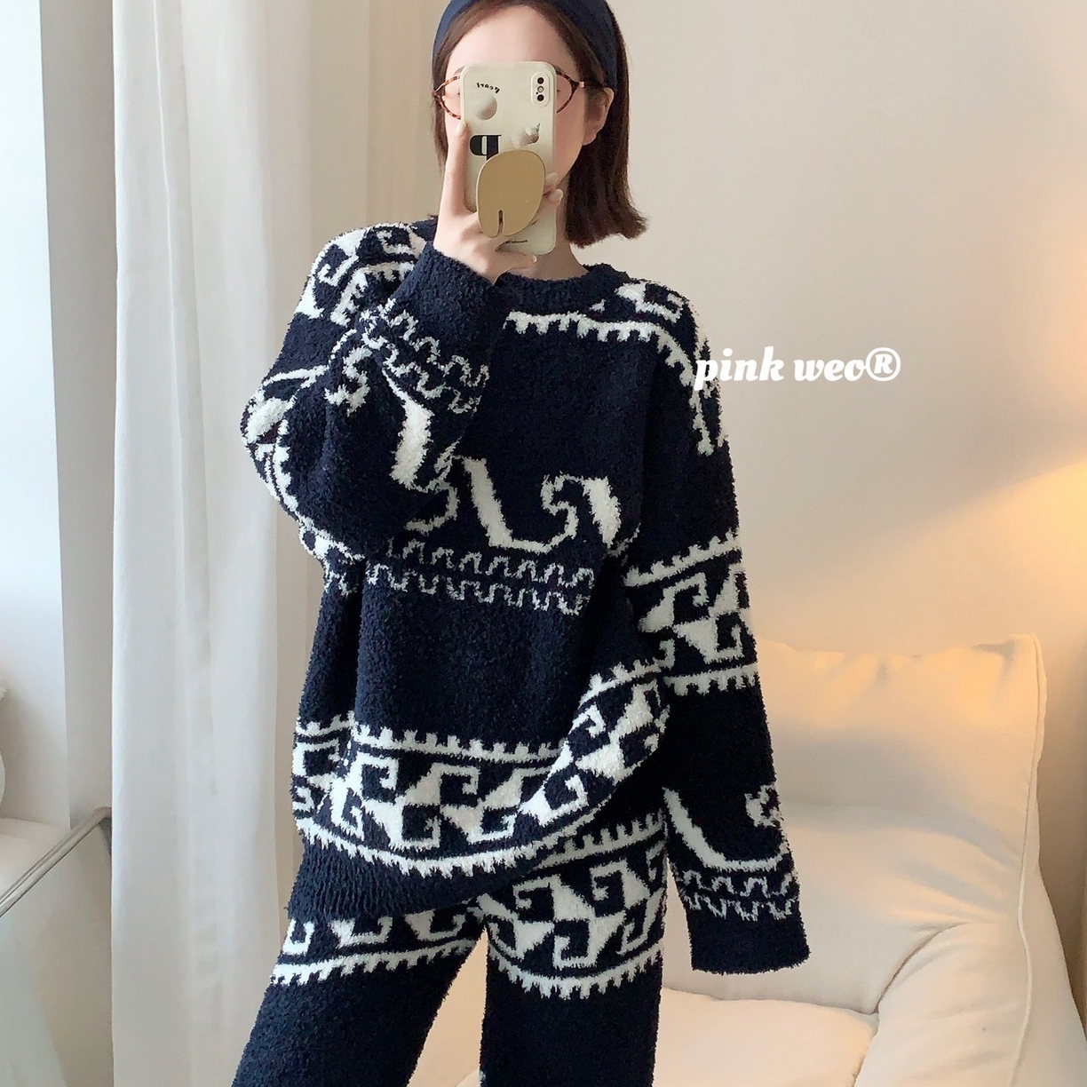 （总）妍景家居生活馆 2025新款半边绒-撞色提花家居服