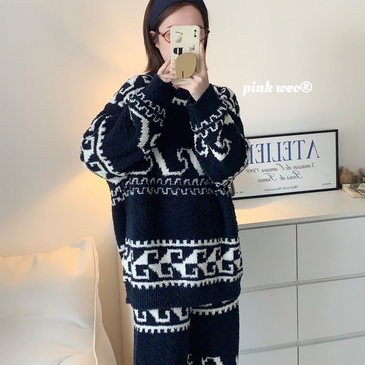 91家纺网 家纺一手货源 找家纺 （总）妍景家居生活馆 2025新款半边绒-撞色提花家居服