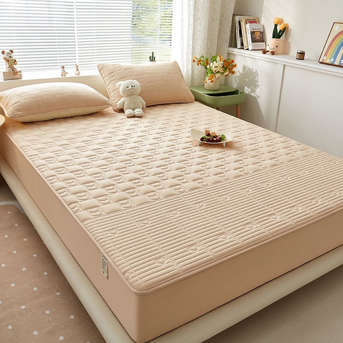 91家纺网 家纺一手货源 找家纺 盛眠家纺 2025新款A类水洗棉磨毛夹棉防水床笠 爱巢-卡其