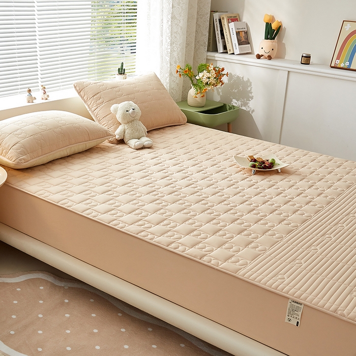 91家纺网 家纺一手货源 找家纺 盛眠家纺 2025新款A类水洗棉磨毛夹棉防水床笠 爱巢-卡其