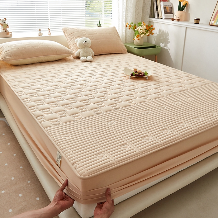 91家纺网 家纺一手货源 找家纺 盛眠家纺 2025新款A类水洗棉磨毛夹棉防水床笠 爱巢-卡其