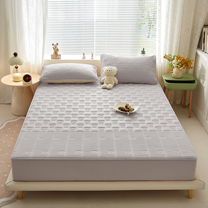 91家纺网 家纺一手货源 找家纺 盛眠家纺 2025新款A类水洗棉磨毛夹棉防水床笠 爱巢-米灰