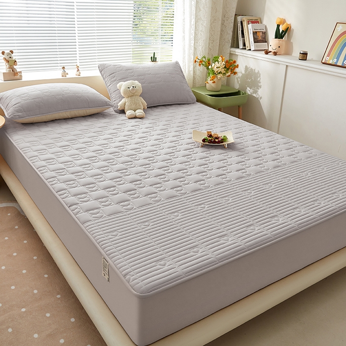 91家纺网 家纺一手货源 找家纺 盛眠家纺 2025新款A类水洗棉磨毛夹棉防水床笠 爱巢-米灰