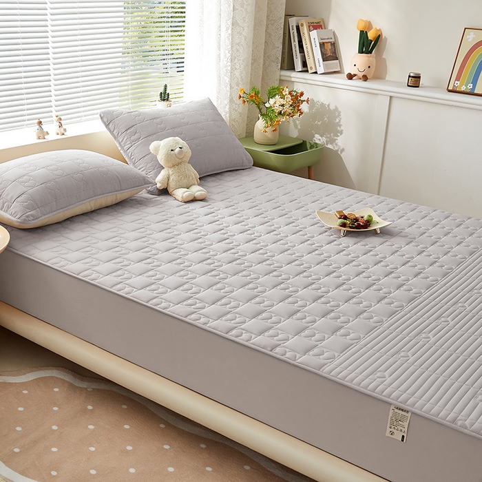 91家纺网 家纺一手货源 找家纺 盛眠家纺 2025新款A类水洗棉磨毛夹棉防水床笠 爱巢-米灰