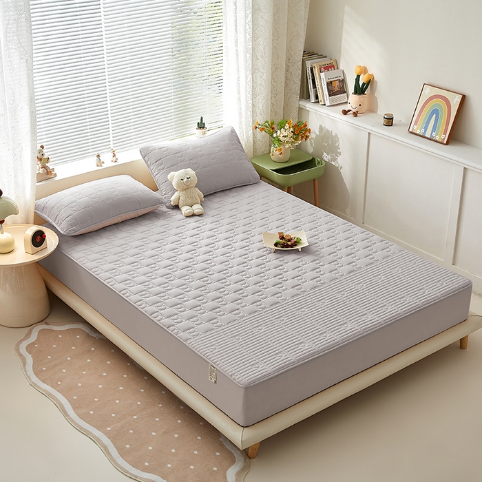 91家纺网 家纺一手货源 找家纺 盛眠家纺 2025新款A类水洗棉磨毛夹棉防水床笠 爱巢-米灰