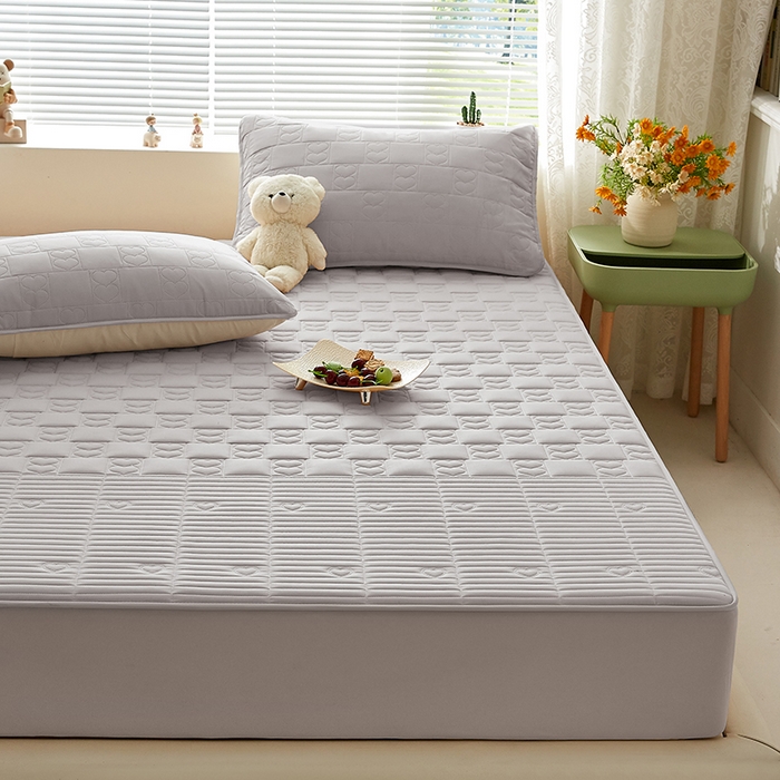 91家纺网 家纺一手货源 找家纺 盛眠家纺 2025新款A类水洗棉磨毛夹棉防水床笠 爱巢-米灰