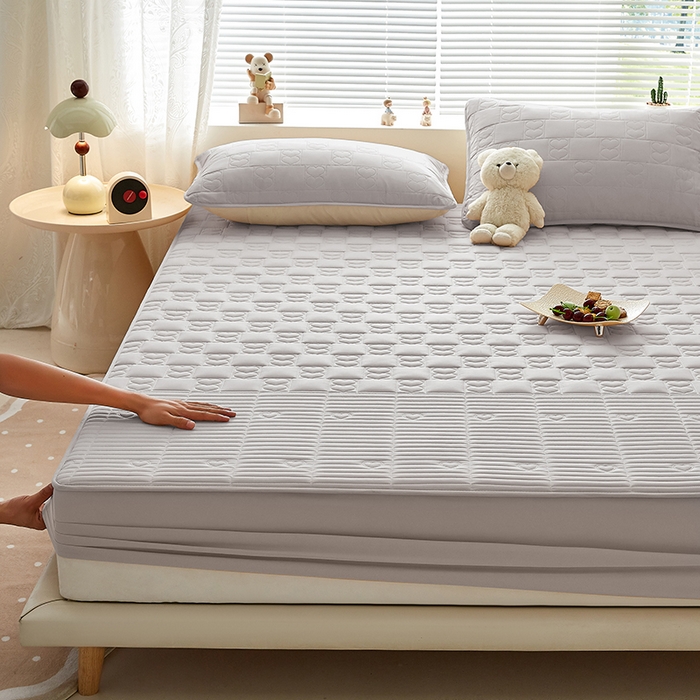 91家纺网 家纺一手货源 找家纺 盛眠家纺 2025新款A类水洗棉磨毛夹棉防水床笠 爱巢-米灰