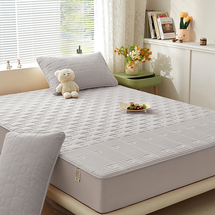 91家纺网 家纺一手货源 找家纺 盛眠家纺 2025新款A类水洗棉磨毛夹棉防水床笠 爱巢-米灰