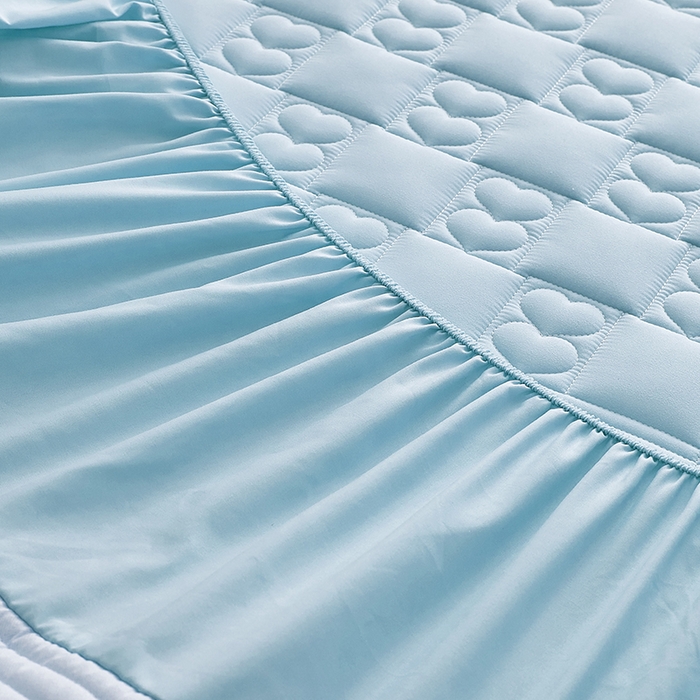 91家纺网 家纺一手货源 找家纺 盛眠家纺 2025新款A类水洗棉磨毛夹棉防水床笠 爱巢-浅蓝