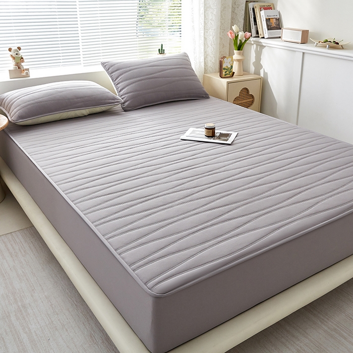 91家纺网 家纺一手货源 找家纺 盛眠家纺 2025新款A类水洗棉磨毛夹棉防水床笠 若水-灰色