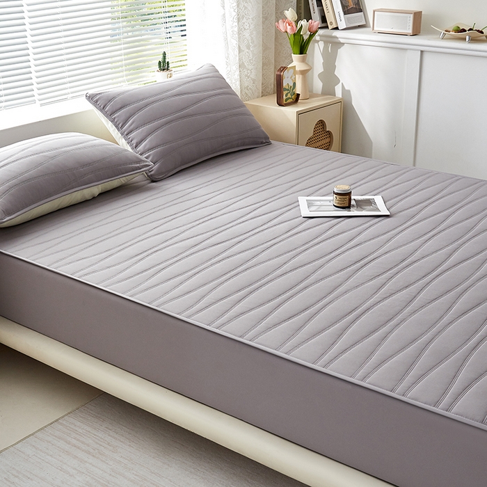 91家纺网 家纺一手货源 找家纺 盛眠家纺 2025新款A类水洗棉磨毛夹棉防水床笠 若水-灰色