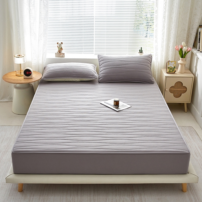 91家纺网 家纺一手货源 找家纺 盛眠家纺 2025新款A类水洗棉磨毛夹棉防水床笠 若水-灰色