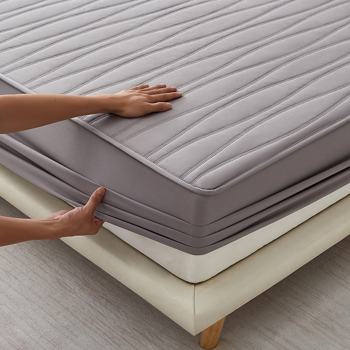 91家纺网 家纺一手货源 找家纺 盛眠家纺 2025新款A类水洗棉磨毛夹棉防水床笠 若水-灰色