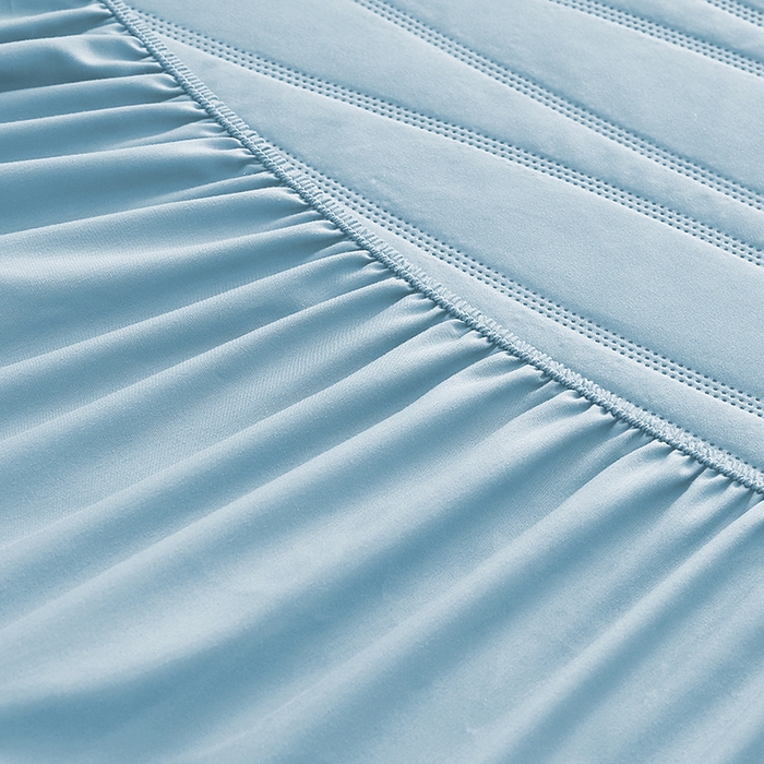 91家纺网 家纺一手货源 找家纺 盛眠家纺 2025新款A类水洗棉磨毛夹棉防水床笠 若水-浅蓝